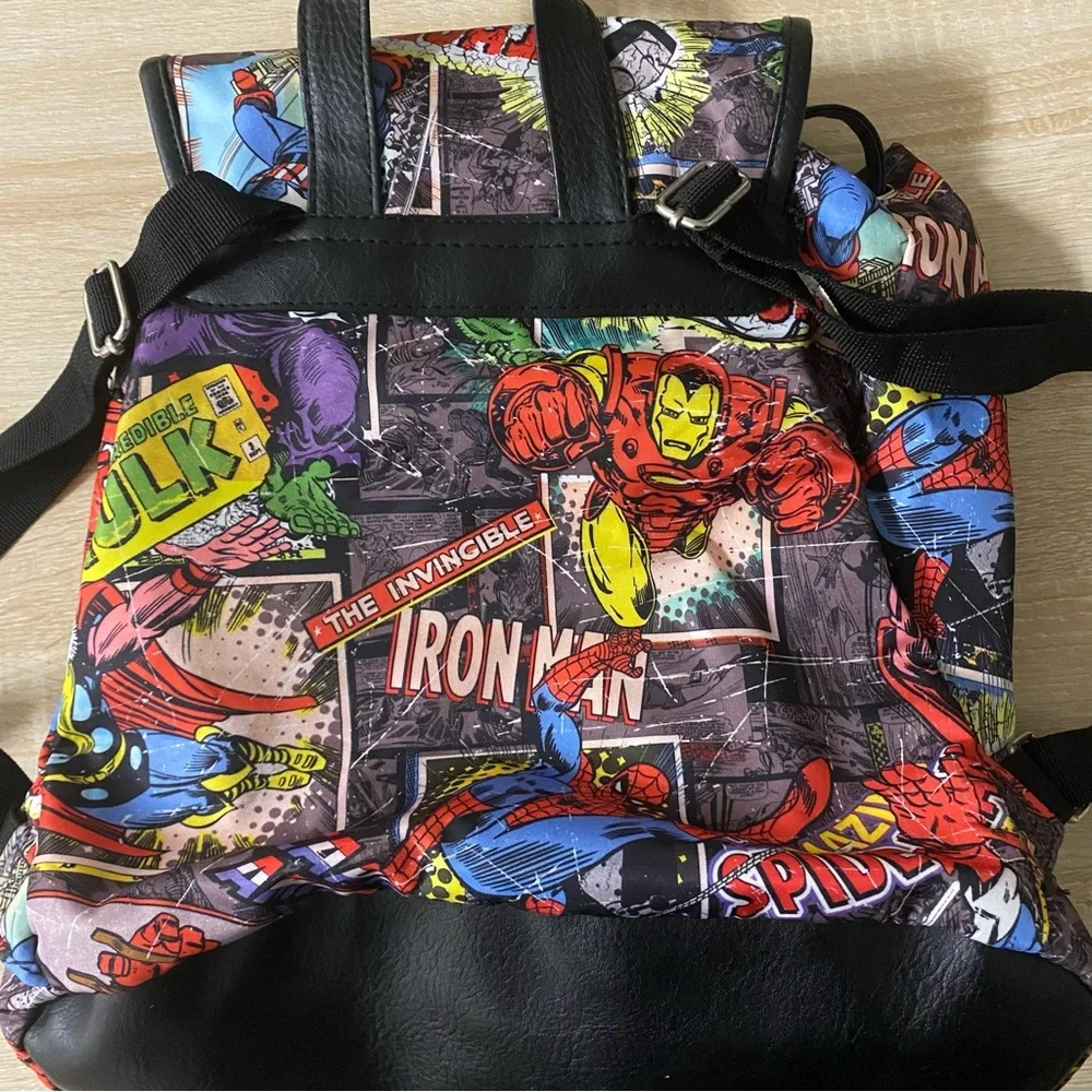 Marvel Avengers Comic Backpack Knapsack Drawstring Spiderman Hulk Iron Man NWOT